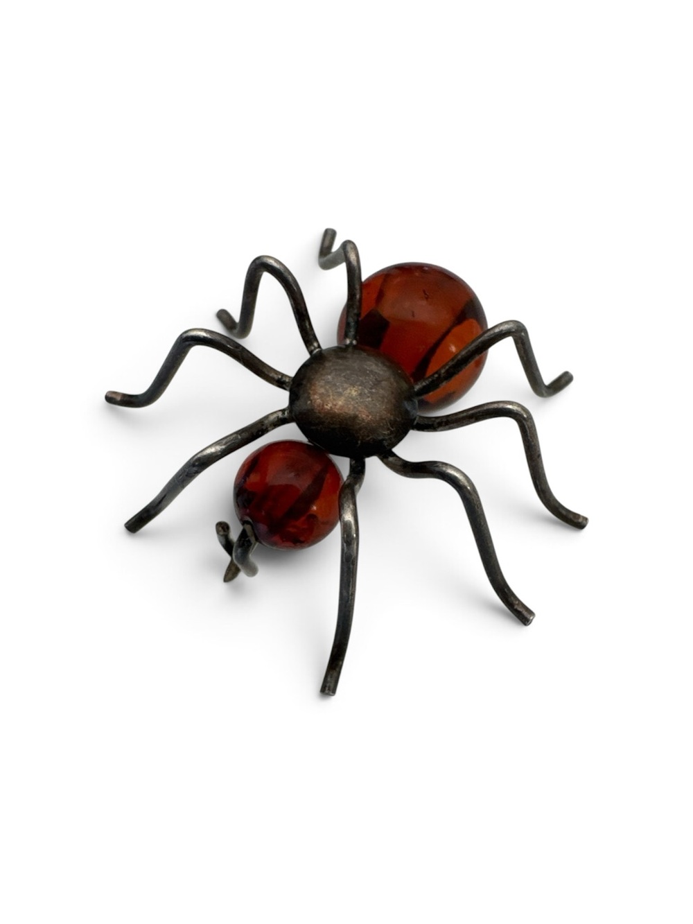 Vintage Sterling Silver Baltic Cognac Amber Spider Brooch Pin Small 925 - Picture 5 of 11